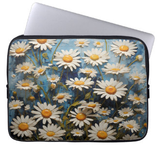 Beautiful daisies on blue background laptop sleeve