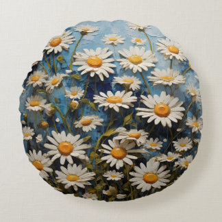 Beautiful daisies on blue background round pillow