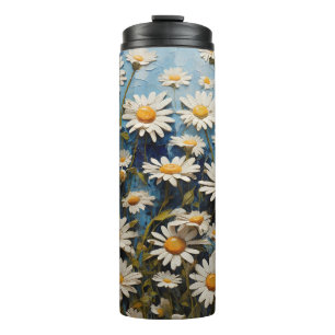 Beautiful daisies on blue background thermal tumbler