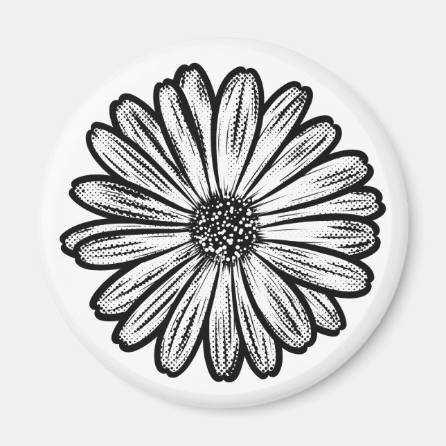 Beautiful Daisy Flower, Halftone Illustration Magnet (Front)