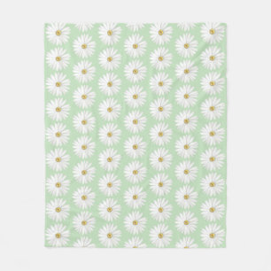 Beautiful Daisy Flower on Light Green Fleece Blanket