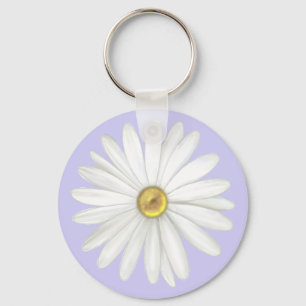 Beautiful Daisy Flower on Light Periwinkle Keychain