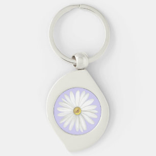 Beautiful Daisy Flower on Light Periwinkle Keychain