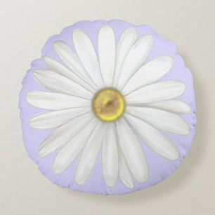 Beautiful Daisy Flower on Light Periwinkle Round Pillow