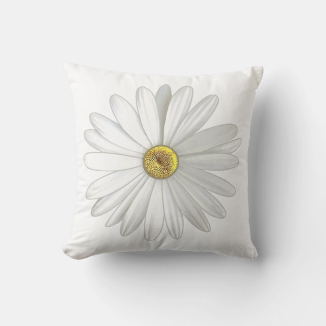 Beautiful Daisy Flower on White Throw Pillow (Front)