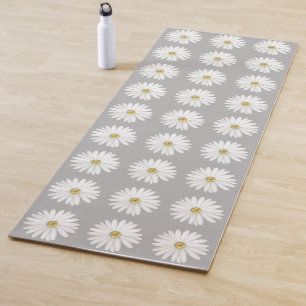 Beautiful Daisy Flowers on Light Silver Grey Yoga Mat