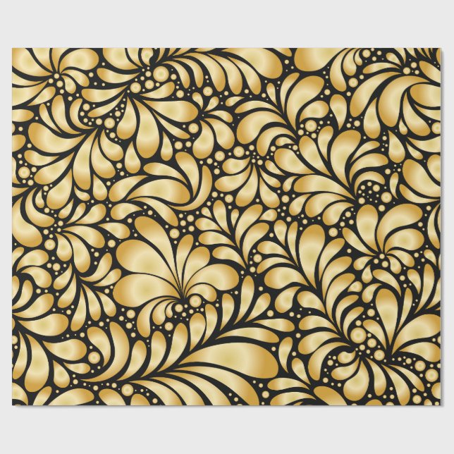 Beautiful Damask Gold & Black Wrapping paper roll (Flat)