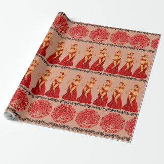 Beautiful Dancing Girls and Peacocks Pattern Wrapping Paper
