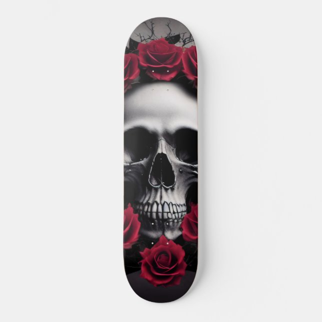 Beautiful Dark and Gothic Roses Skull Sigil Skateboard (Front)