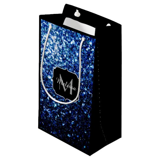 Beautiful Dark Blue glitter sparkles Monogram Small Gift Bag