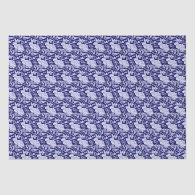 Beautiful Dark Blue & White Rabbit Dedham Delft Tissue Paper (Front)