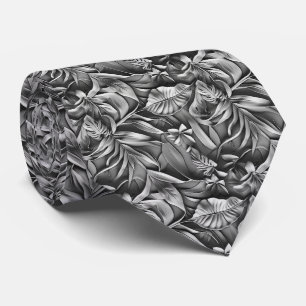 Beautiful Dark Grey Leaf Pattern Faux Leather  Tie