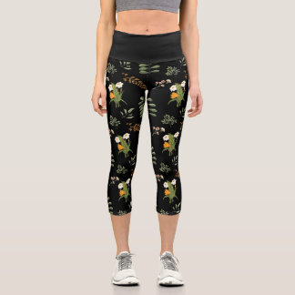 Beautiful dark moody botanical print capri leggings
