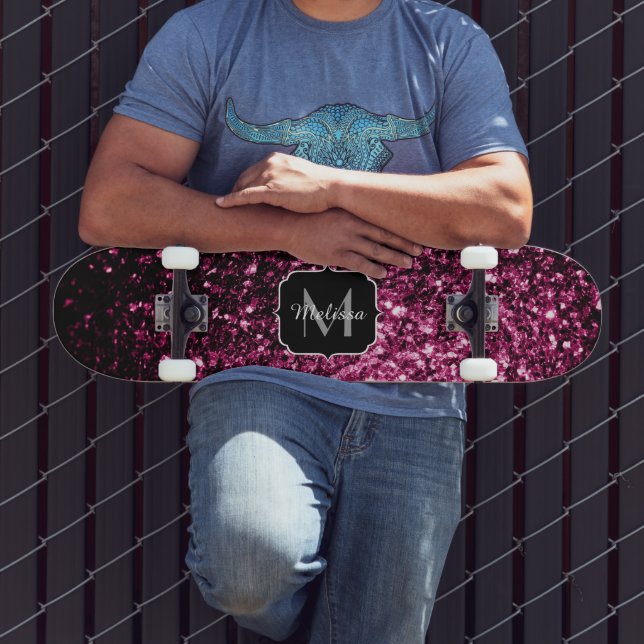 Beautiful Dark Pink glitter sparkles Monogram Skateboard (Outdoor 3)