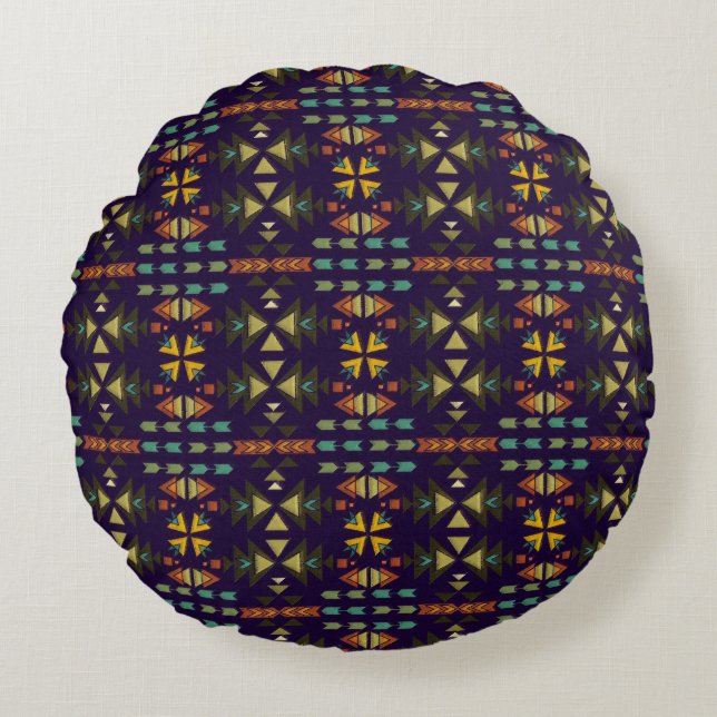 Beautiful Dark Southwestern Style Round Pillow (Front)