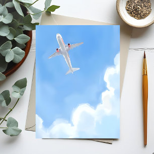 Beautiful Day Blue Sky Clouds Plane Watercolor Postcard