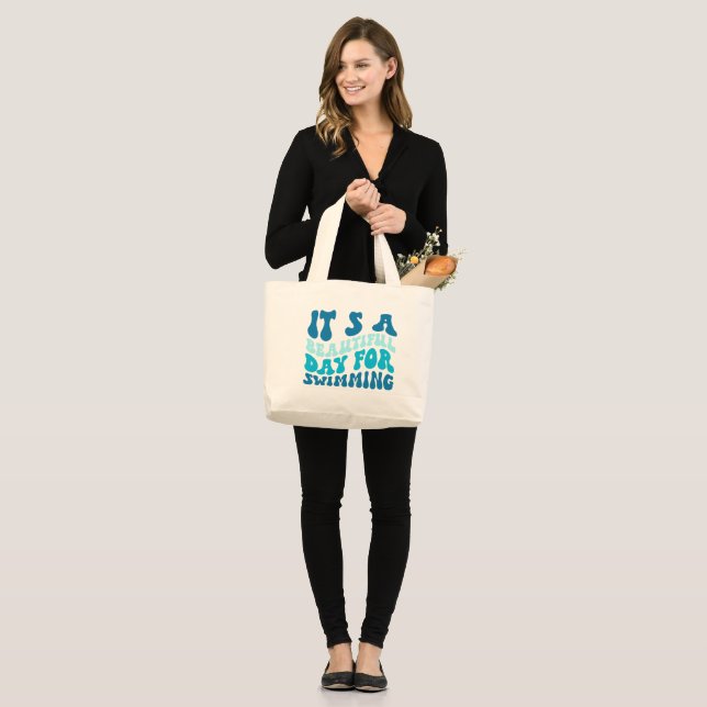 Beautiful Day for Swimming-- Large Tote Bag (Front (Model))