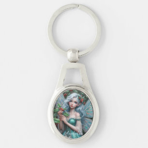Beautiful December Fairy in Holly Keychain