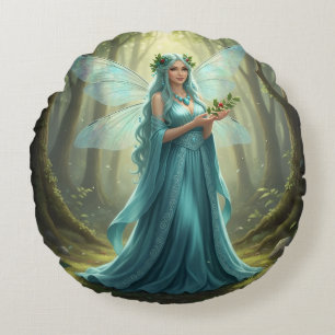 Beautiful December Turquoise Fairy Round Pillow