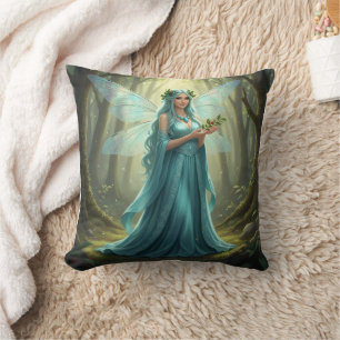 Beautiful December Turquoise Fairy Throw Pillow