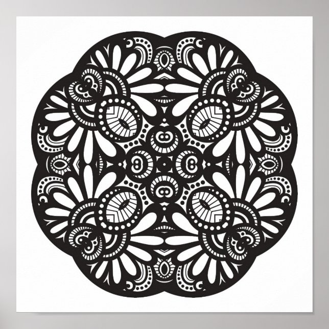 Beautiful Deco Black Square Doodle 2 Poster (Front)
