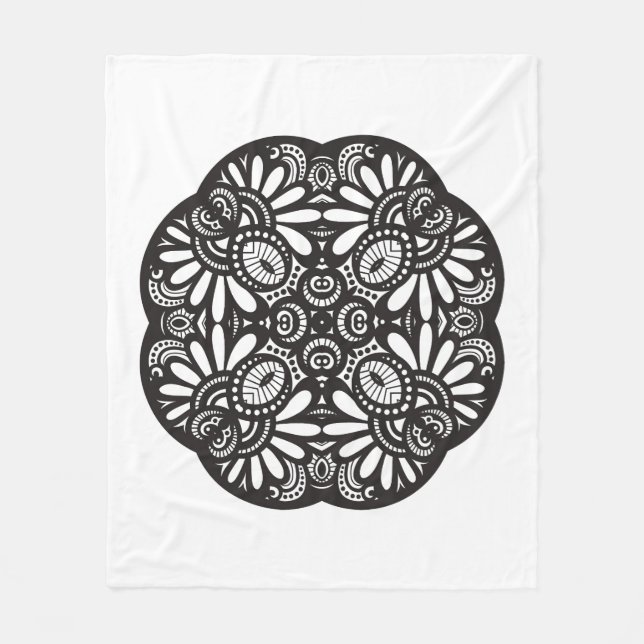 Beautiful Deco Black Square Doodle Fleece Blanket (Front)