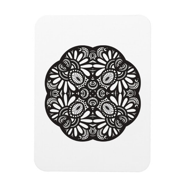 Beautiful Deco Black Square Doodle Magnet (Vertical)