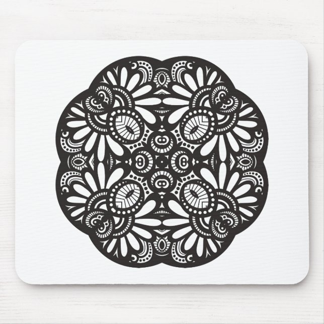Beautiful Deco Black Square Doodle Mouse Pad (Front)