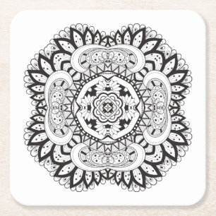 Beautiful Deco Square Doodle Paper Coaster