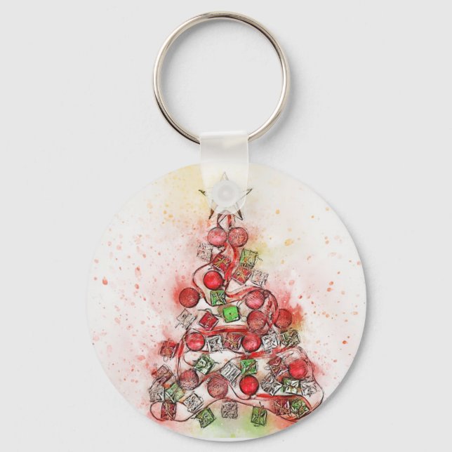 Beautiful  Decorated Christmas Tree  Keychain (Front)