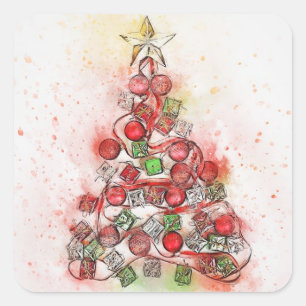 Beautiful  Decorated Christmas Tree Square Sticker