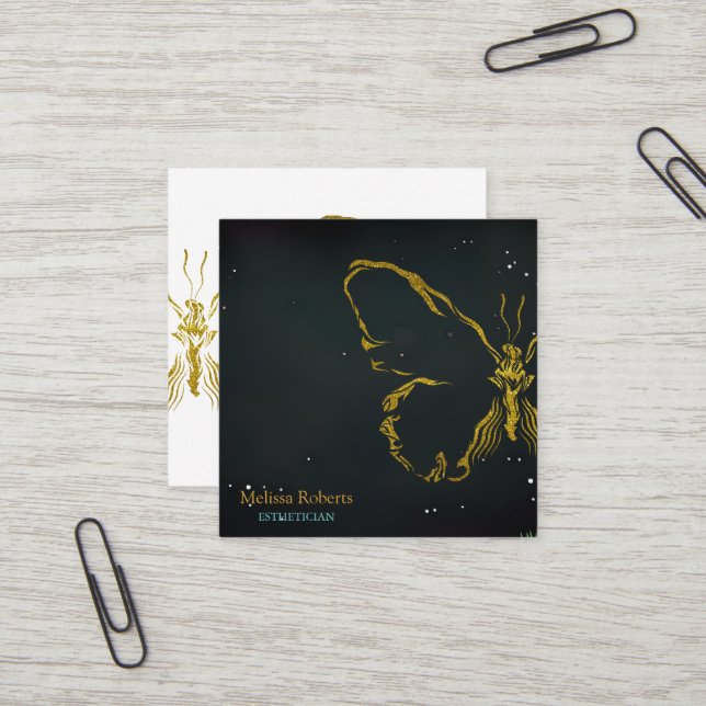 Beautiful Decorative Butterfly Logo Black  Square Business Card (Front/Back In Situ)