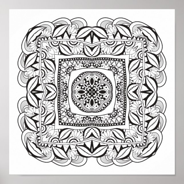 Beautiful Decorative  Square Doodle 2 Poster (Front)