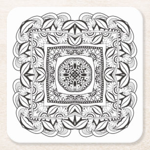 Beautiful Decorative  Square Doodle Paper Coaster