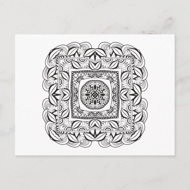 Beautiful Decorative  Square Doodle Postcard (Front)
