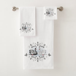 Beautiful Decorative Swans and Butterflies Bath Towel Set