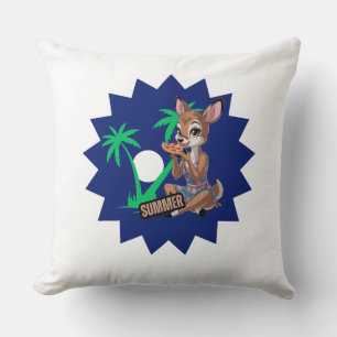 Beautiful deer eat pizza in summer holiday throw pillow