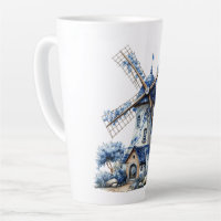Beautiful Delft Blue Watercolor Windmill
