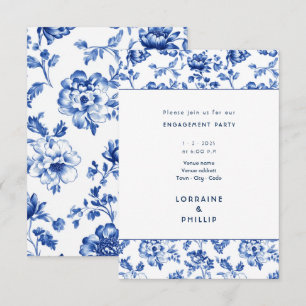 Beautiful delftware floral engagement party invitation