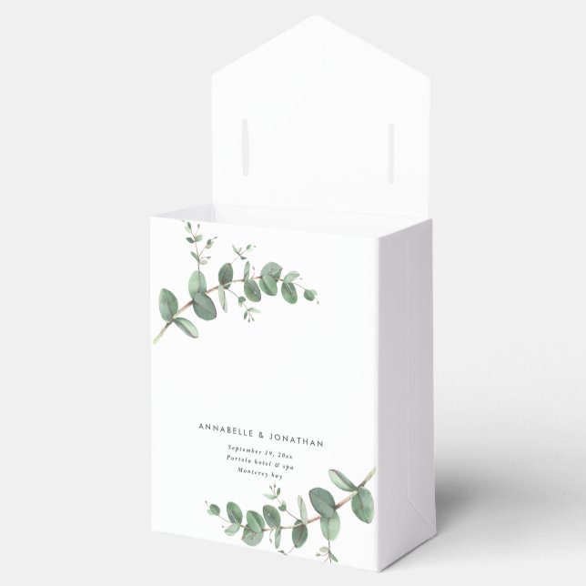 Beautiful delicate eucalyptus foliage wedding favor box (Opened)