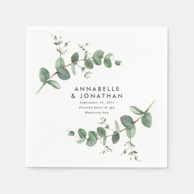 Beautiful delicate eucalyptus foliage wedding  napkin (Front)