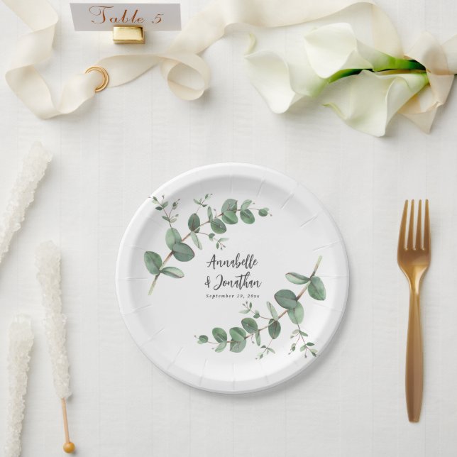 Beautiful delicate eucalyptus foliage wedding  pap paper plate (Wedding)