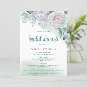 Beautiful Delicate Watercolor Rose Bridal Shower Invitation