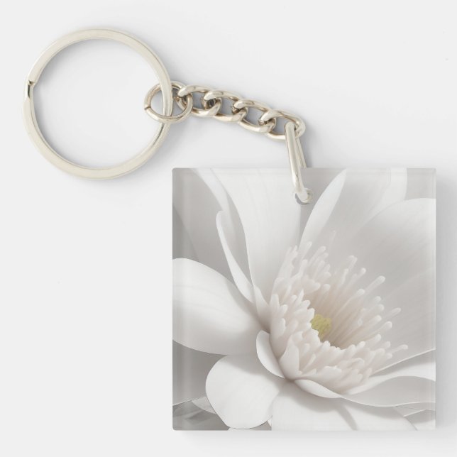 Beautiful Delicate White Flower Keychain (Front)