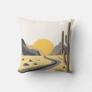Beautiful desert sunrise with mountain view throw pillow
