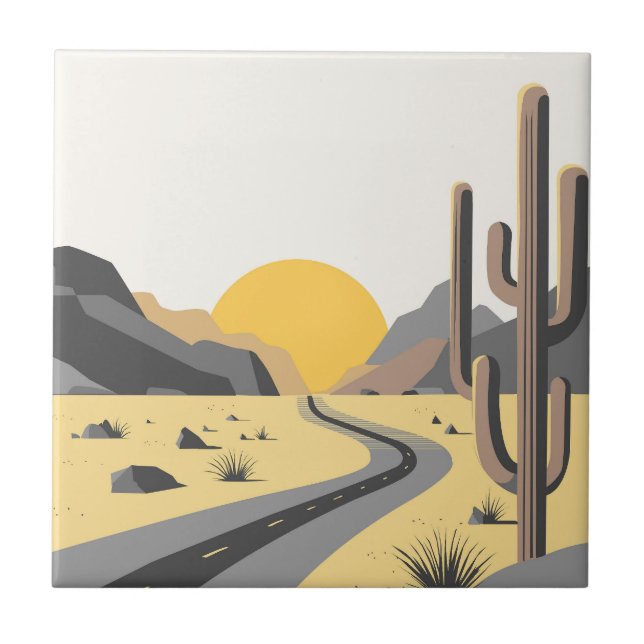 Beautiful desert sunrise with mountain view tile (Front)