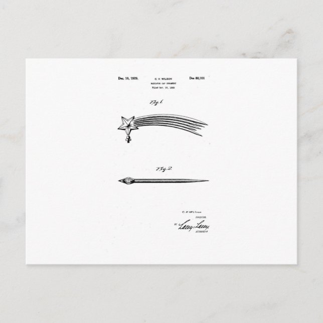 Beautiful design patent, of a shooting star. postcard (Front)