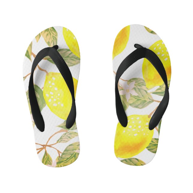 Beautiful design watercolor lemon kid's flip flops (Footbed)