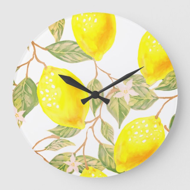 Beautiful design watercolor lemon large clock (Front)
