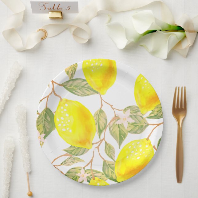 Beautiful design watercolor lemon paper plate (Wedding)